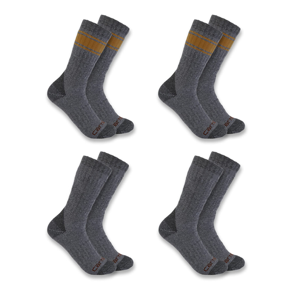 Carhartt Men's Heavyweight Crew Sock 4 Pack  Assorted 2 Grey  X-Large