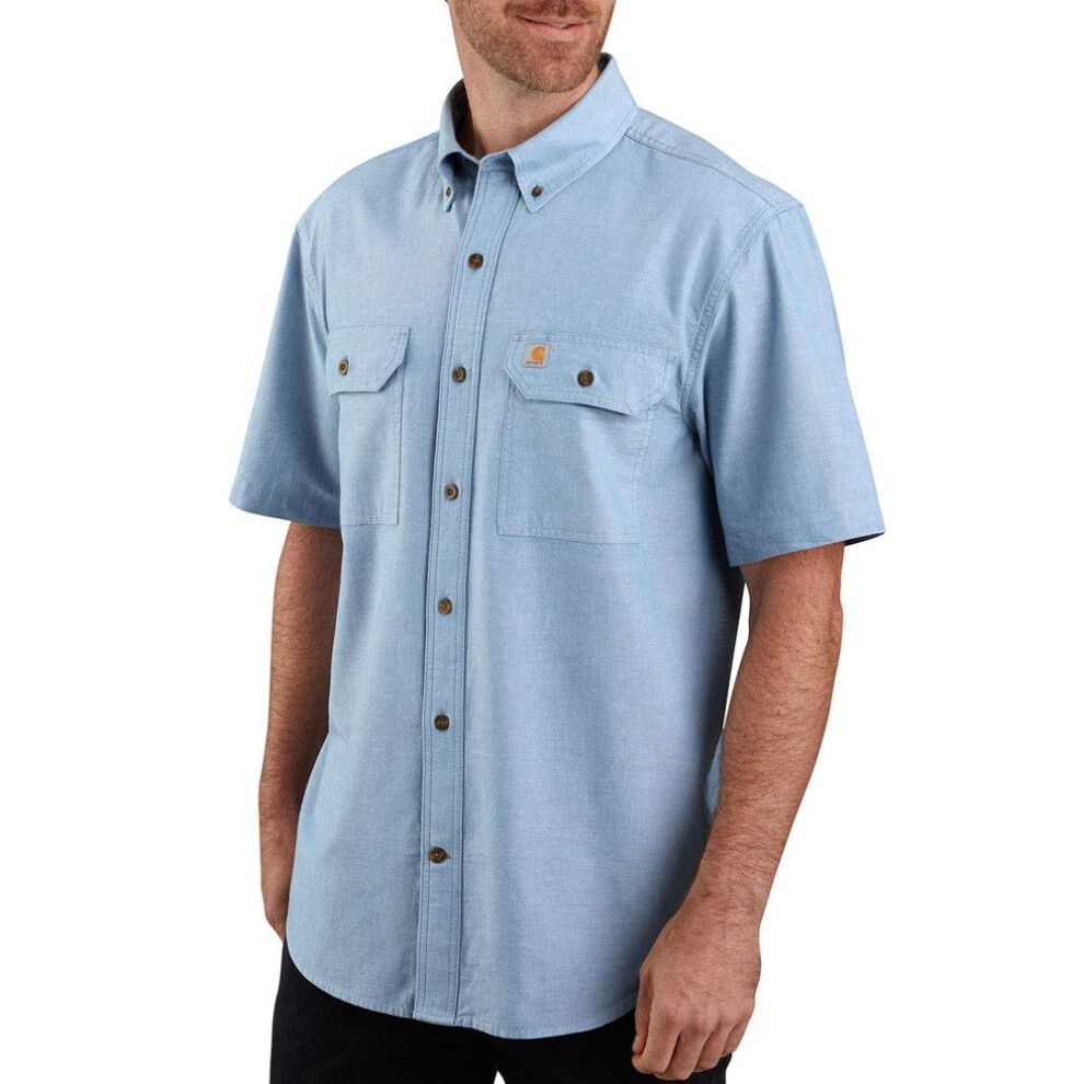 carhartt Mens Original Fit Short Sleeve Shirt  Blue chambray  X-Large