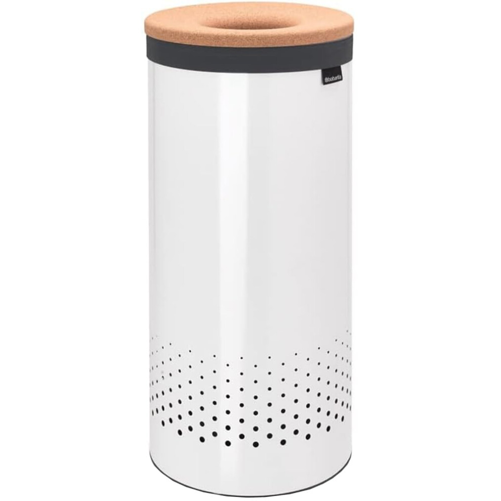 Brabantia Cork Lid Laundry Bin Hamper 9.2 Gallon (35L) 104367 White