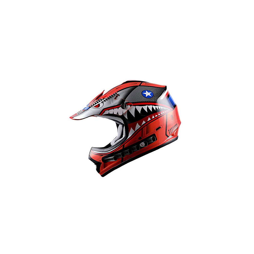 WOW Youth Kids Motocross BMX MX ATV Dirt Bike Moutain Helmet Shark Red