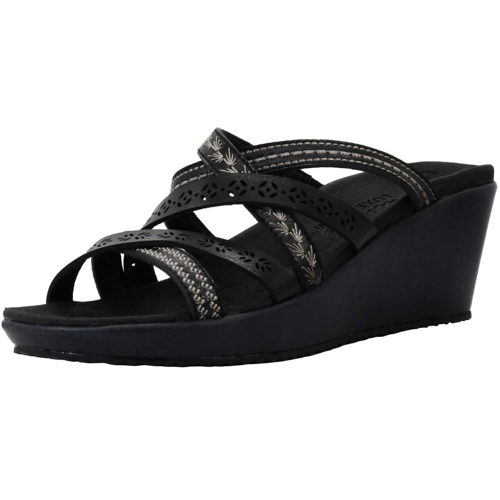 Skechers Women's Beverlee Tiger Posse Black/Black Wedge Sandal 10 M US