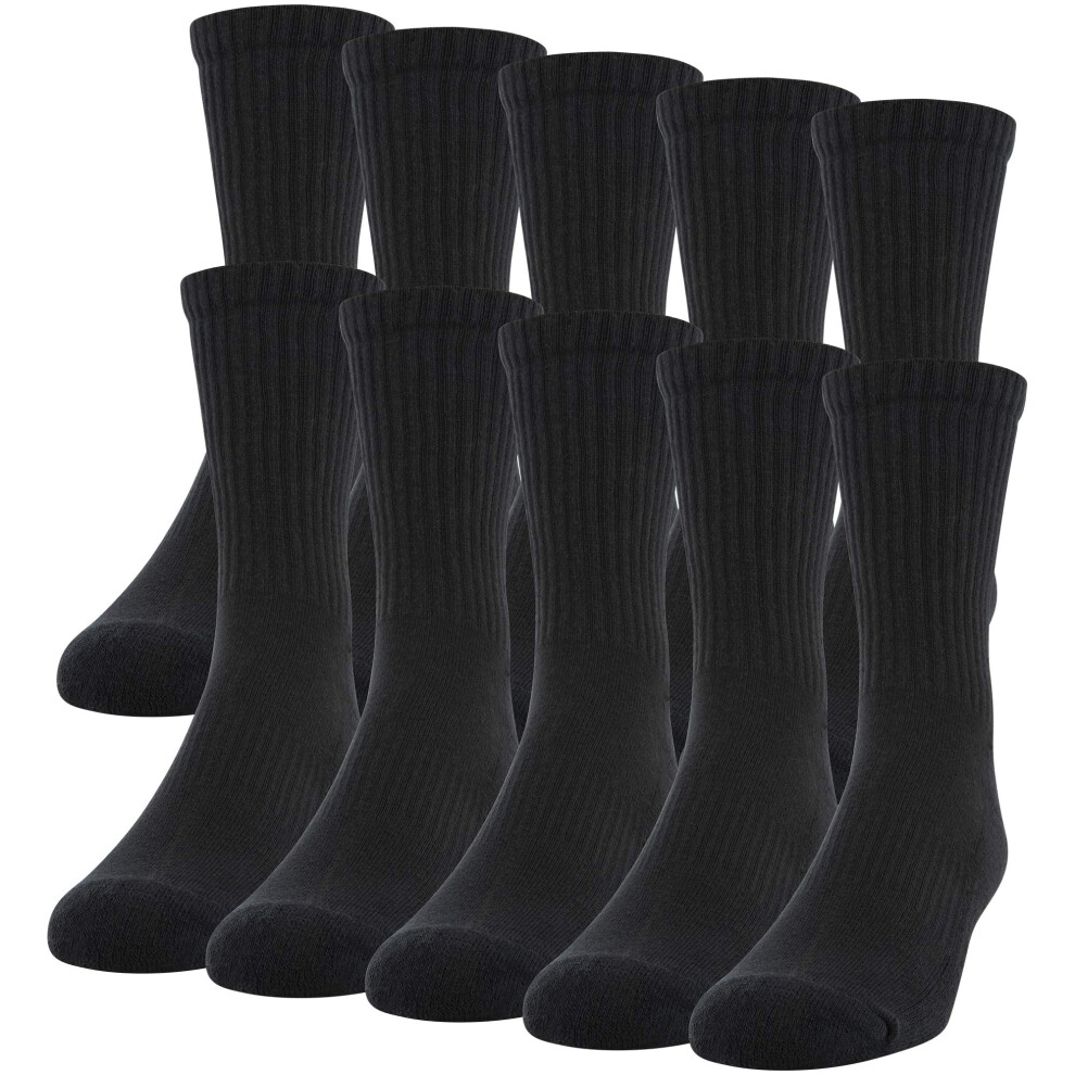 gildan Mens Active cotton crew Socks  10-Pairs  Black  Shoe Size: 6-12