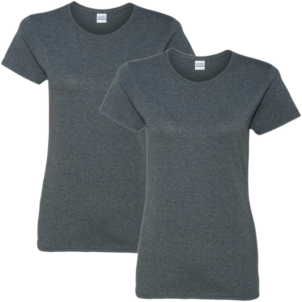 Gildan Women's Heavy Cotton Adult T-Shirt  2-Pack  Dark Heather  Large