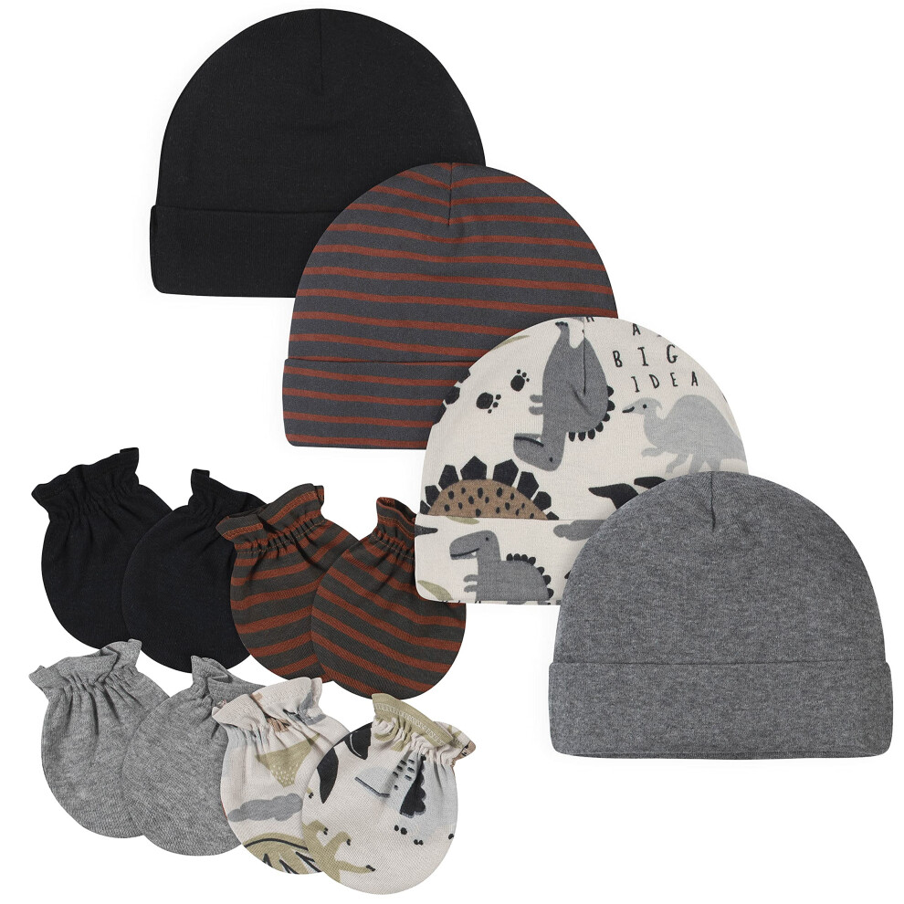 gerber Baby Boys 8 9-Piece cap and Mitten Sets  8pc grey Dino  Newborn