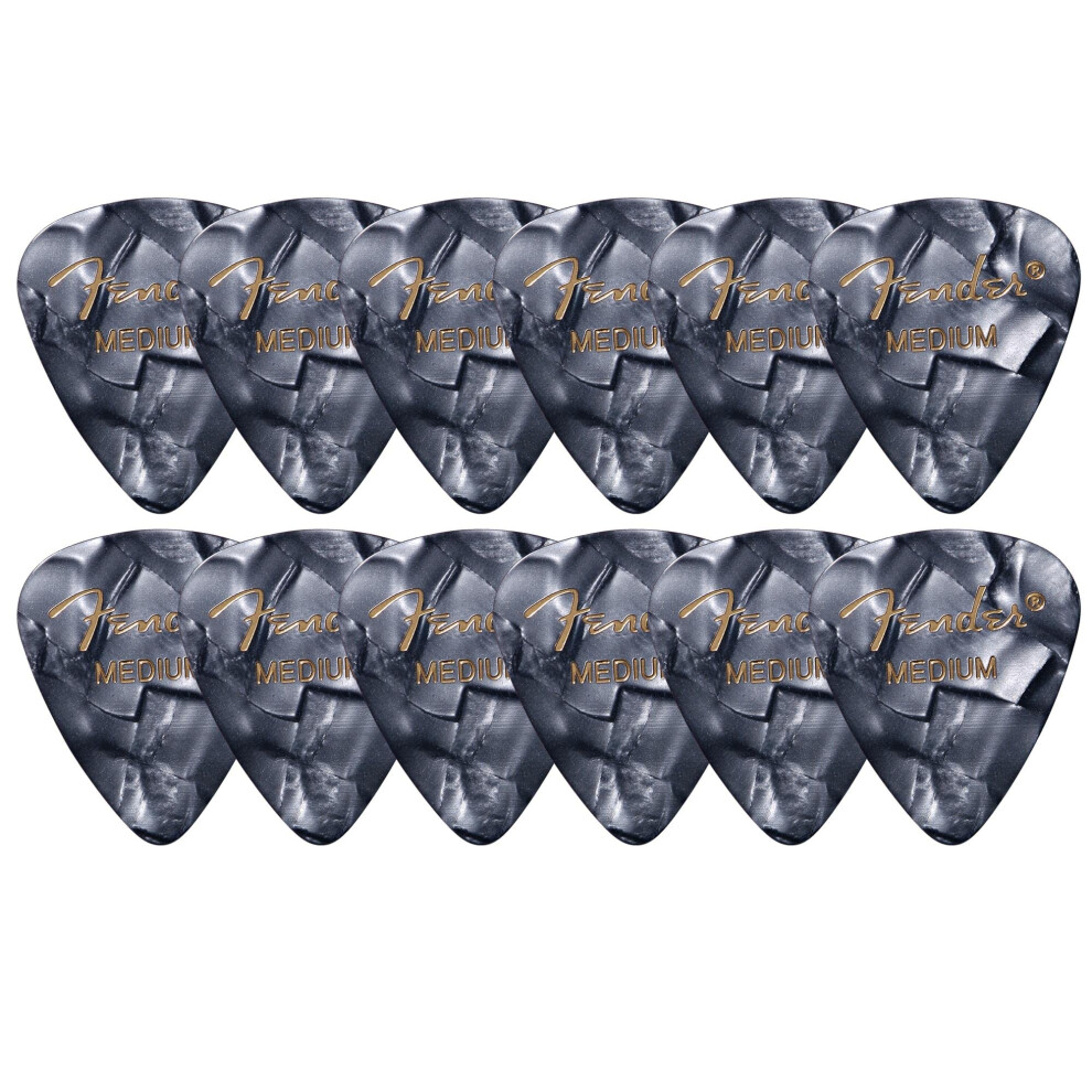 Fender Premium Celluloid 351 Shape Picks  Medium  Black Moto - 12 Pack