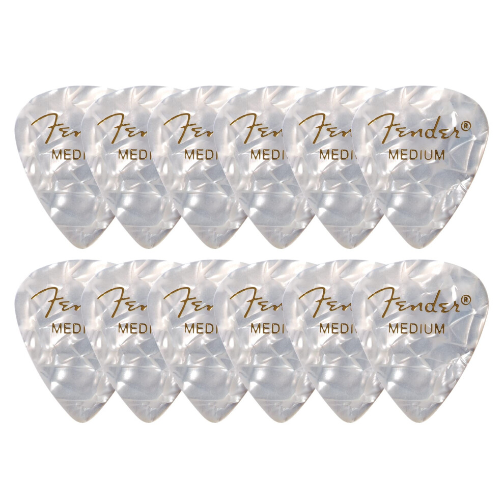 Fender Premium Celluloid 351 Shape Picks  Medium  White Moto - 12 Pack