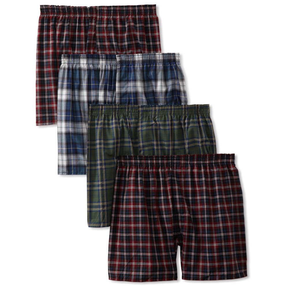 Fruit of the Loom Men's Tartan Woven Boxer  Assorted  Large(Pack of 4)