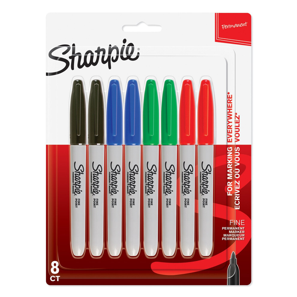 Sharpie Permanent Markers  Fine Tip  Assorted Standard colours  8 Pack