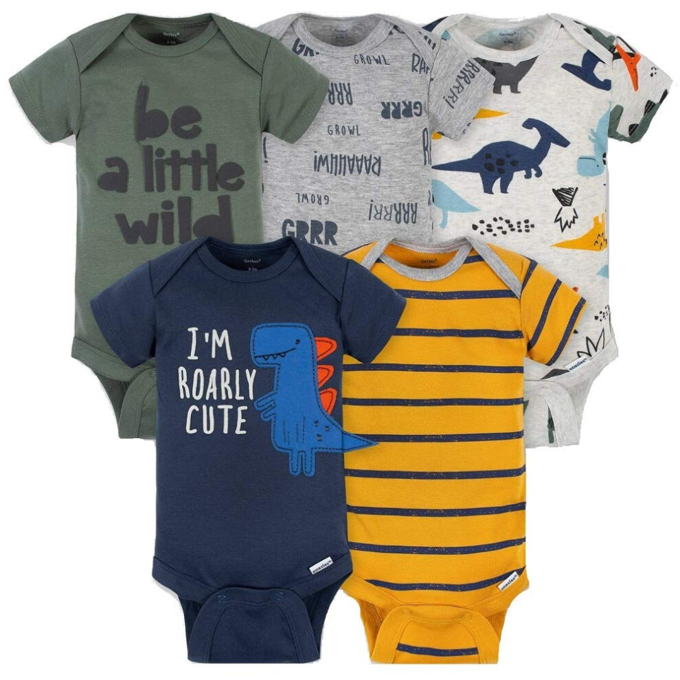 gerber Baby Boys 5-Pack Variety Onesies Bodysuits (Newborn  cute Dino)