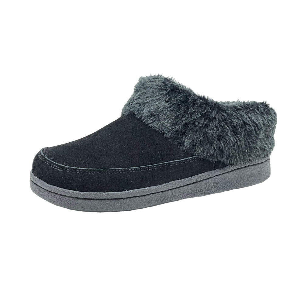 Clarks Women's Faux Fur Clog Indoor and Outdoor Slipper (Black 8 M US)