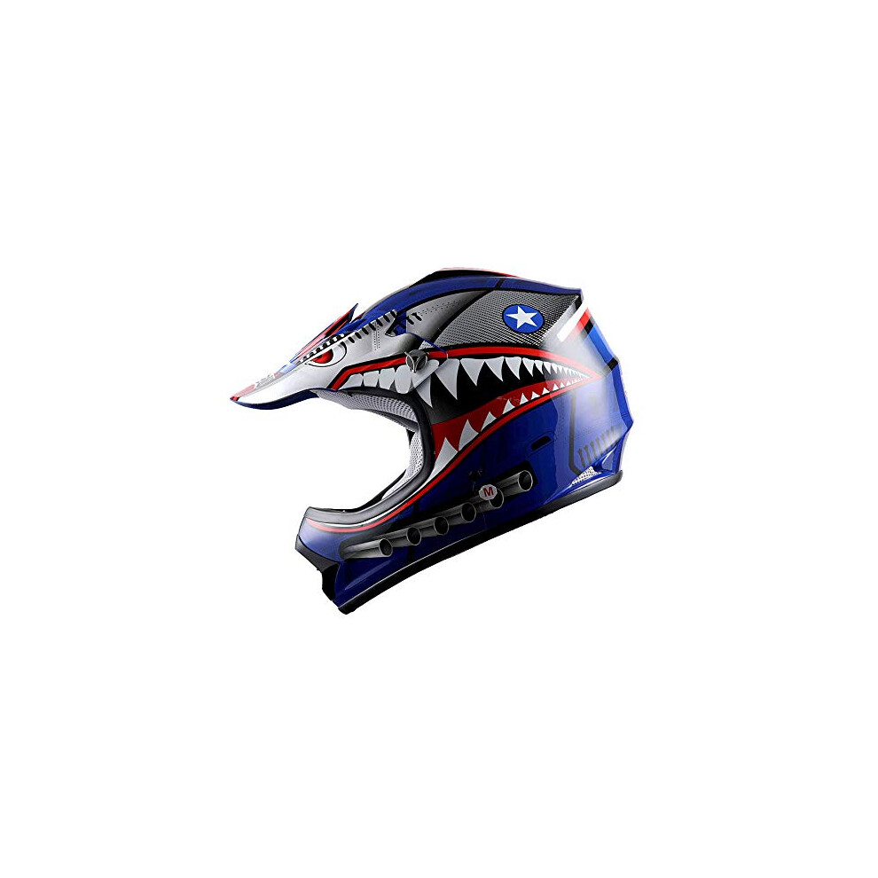 WOW Youth Kids Motocross BMX MX ATV Dirt Bike Moutain Helmet Shark Blu