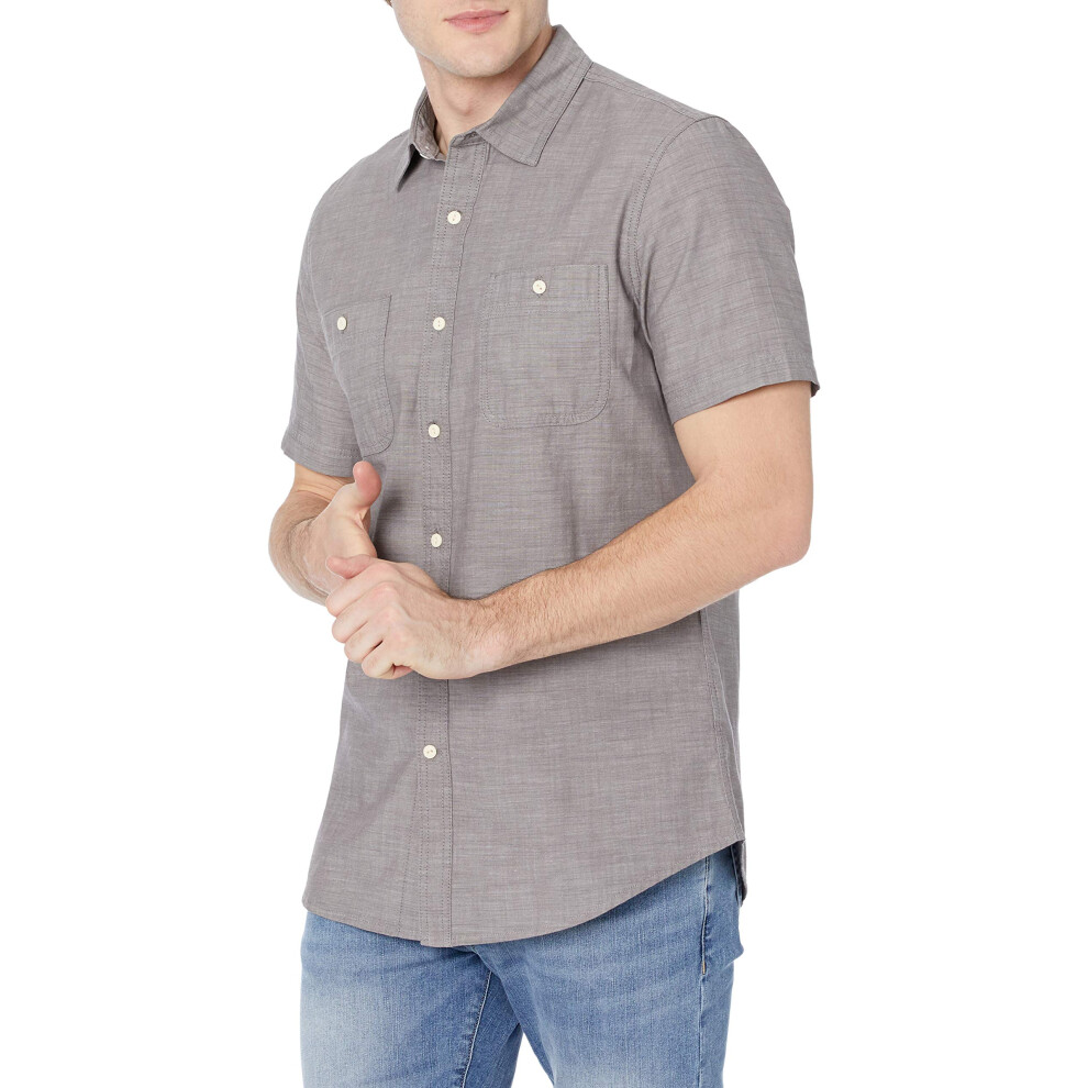 Amazon Essentials Mens Short-Sleeve chambray Shirt  Dark grey  XX-Larg