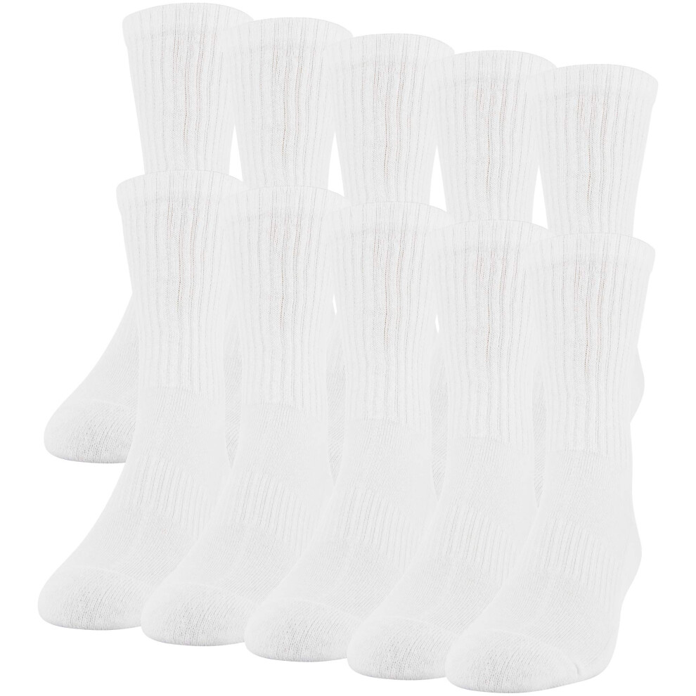 Gildan Men's Active Cotton Crew Socks  10-Pairs  White  Shoe Size: 6-1