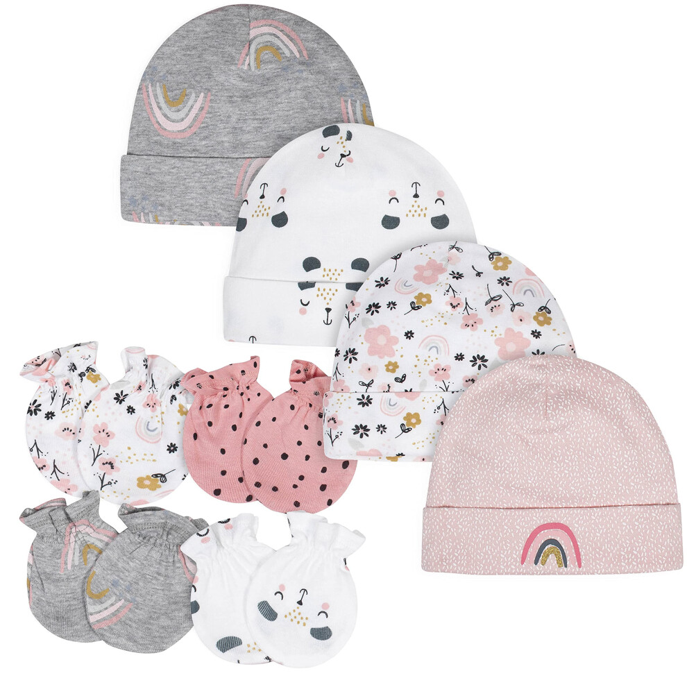 gerber Baby girls 8 9-Piece cap and Mitten Sets  8pc Pink Bear  Newbor