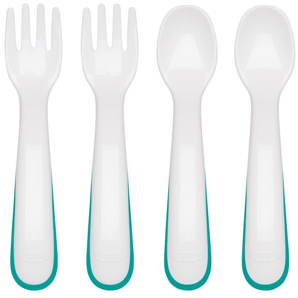 OXO Tot Plastic Fork & Spoon Multipack - Teal   4 Piece Set (Pack of 1