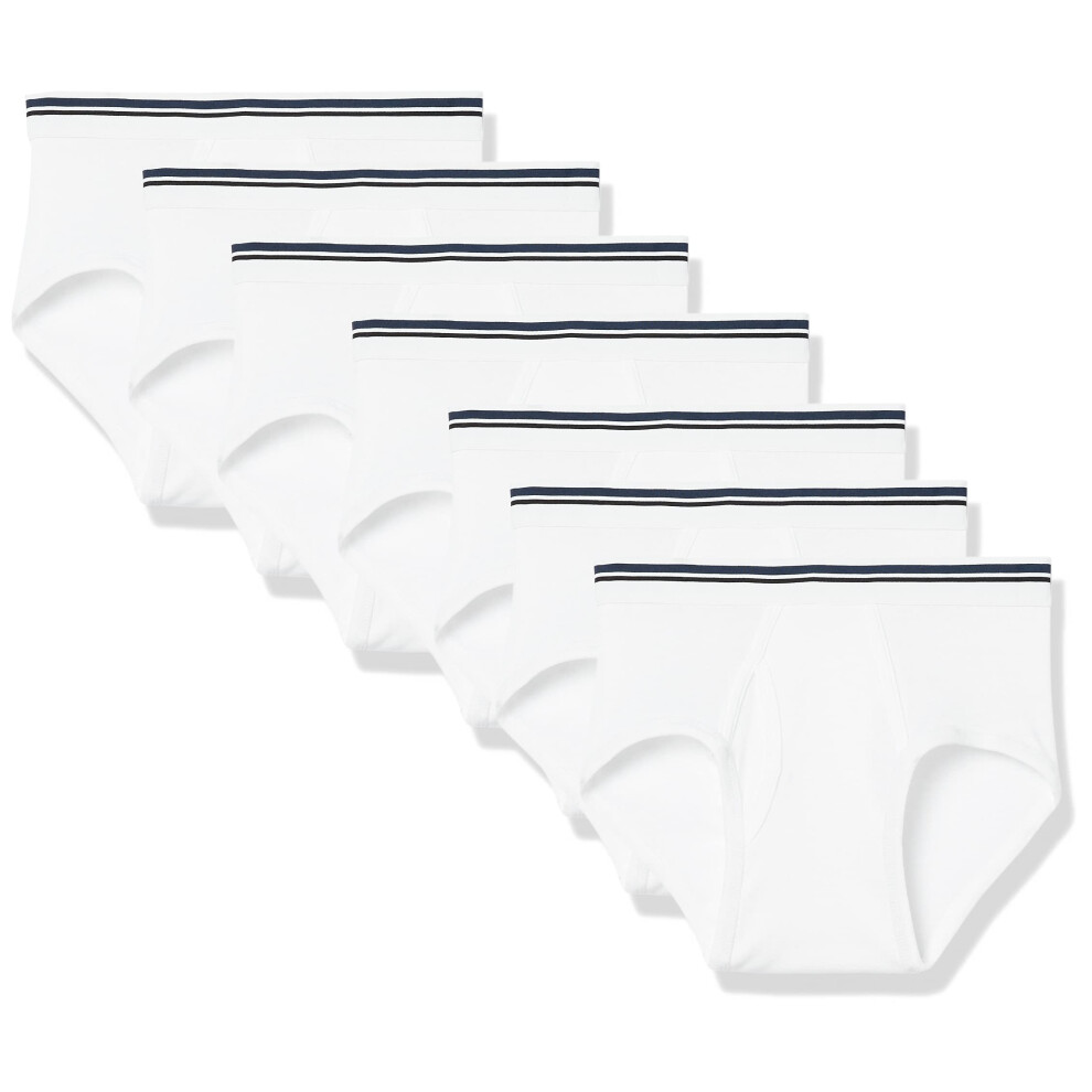 Amazon Essentials Men's Tag-Free Cotton Briefs  Pack of 7  White  Larg