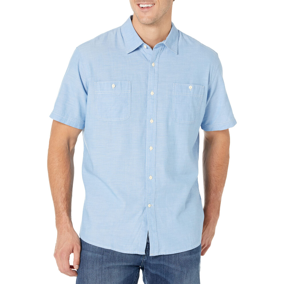 Amazon Essentials Mens Short-Sleeve chambray Shirt  Light Blue  X-Larg