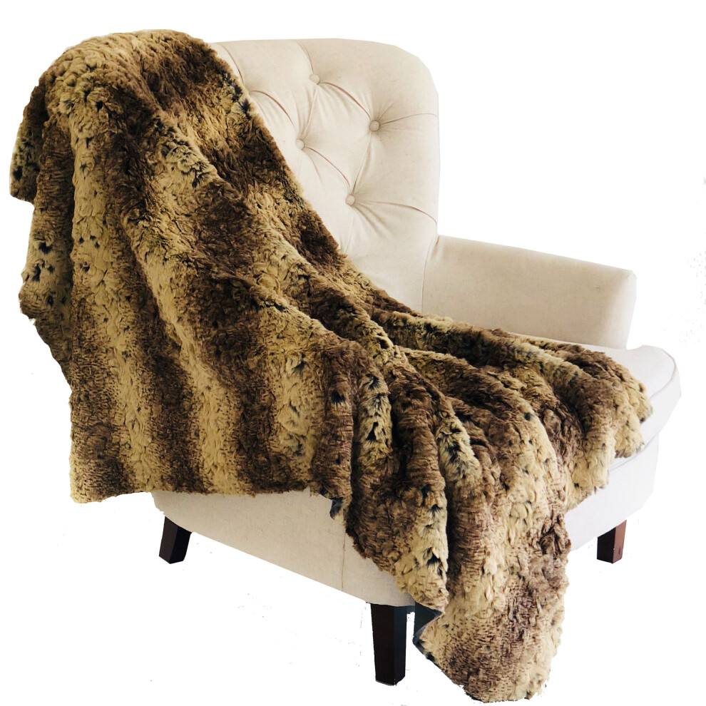 Jeté de luxe en fausse fourrure de chinchilla beige et marron Plutus 36W x 60