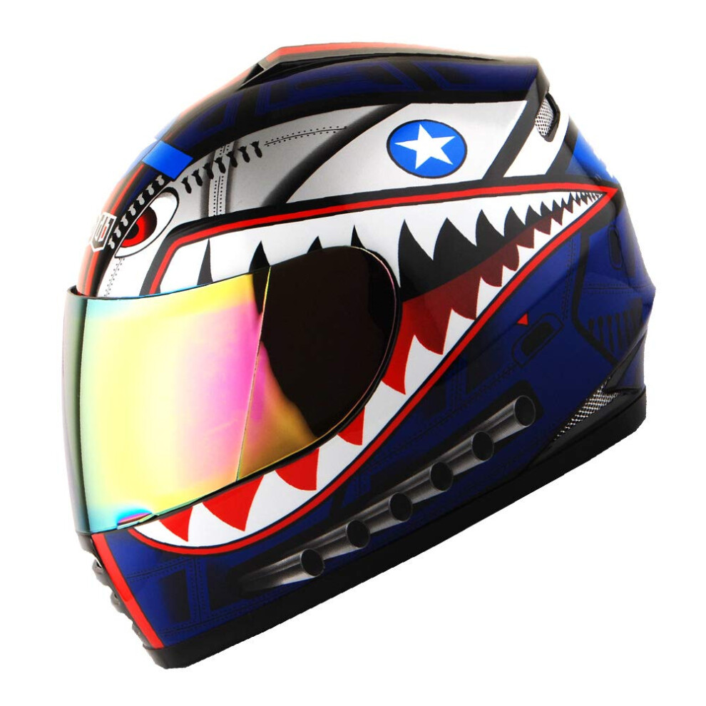 WOW Motorcycle Full Face Helmet Street Bike BMX MX Youth Kids Shark Bl