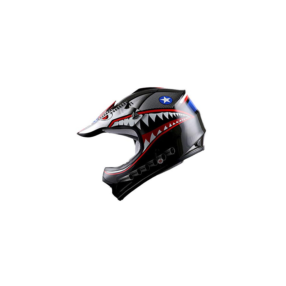 WOW Youth Kids Motocross BMX MX ATV Dirt Bike Moutain Helmet Shark Bla