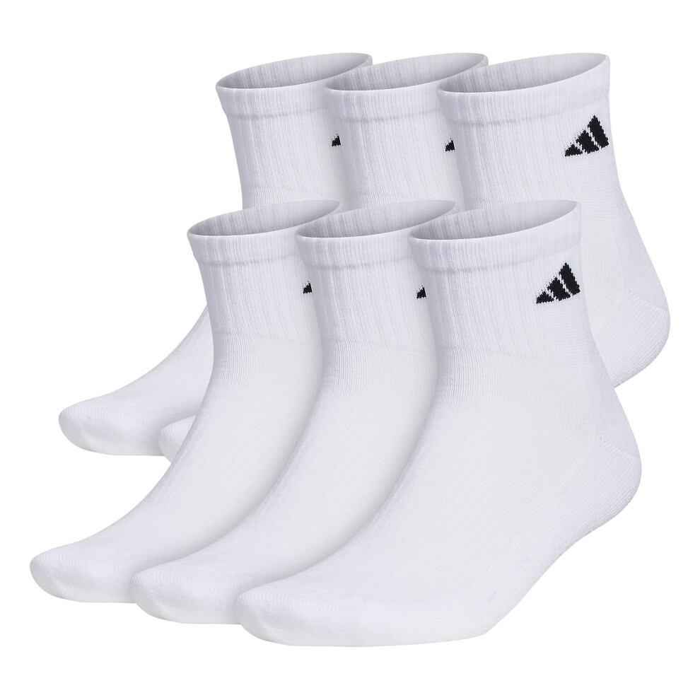 adidas Mens Athletic cushioned Quarter Socks (6-Pair)  WhiteBlack  Lar