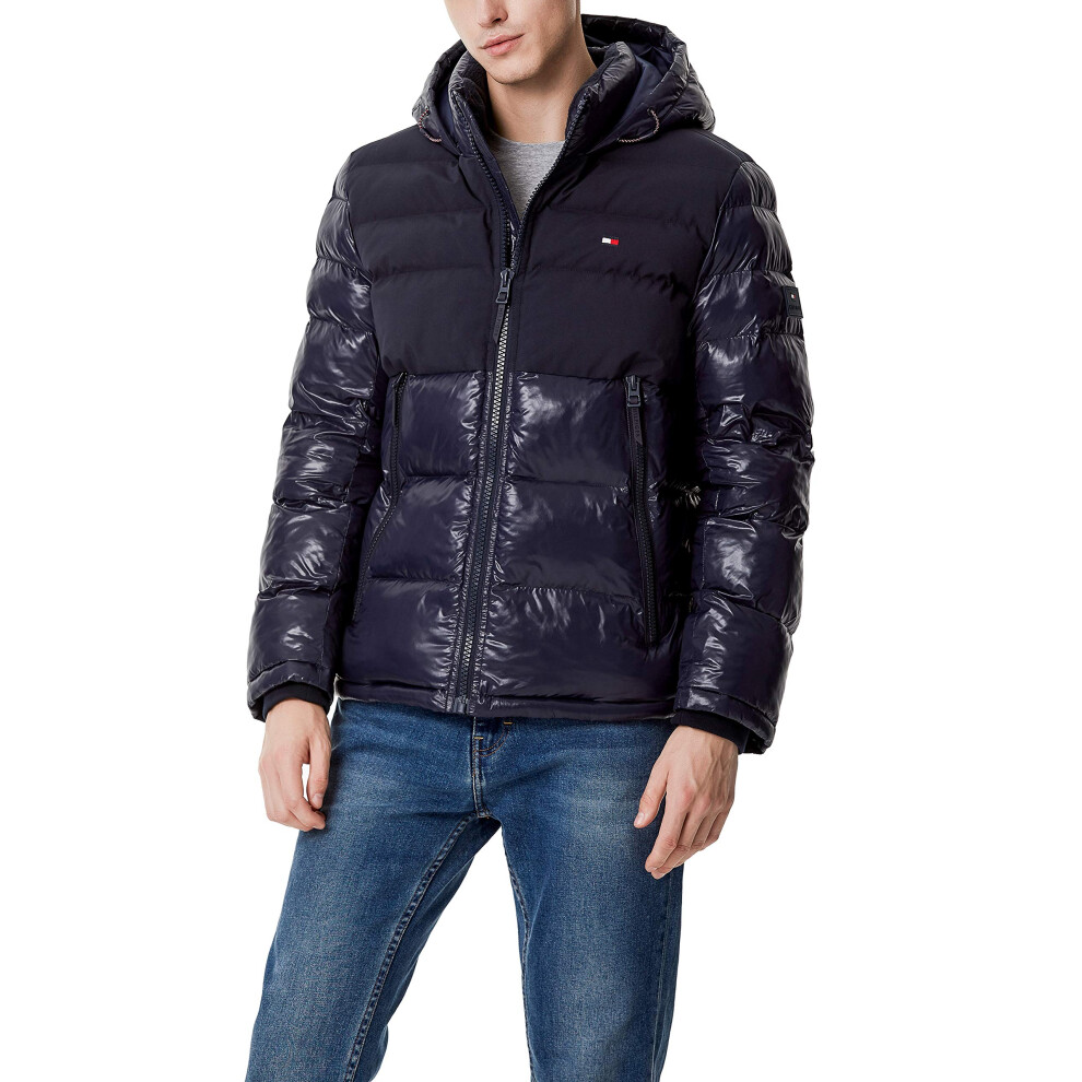 Tommy Hilfiger Mens classic Hooded Puffer Jacket  Navy Two Tone  X-Lar