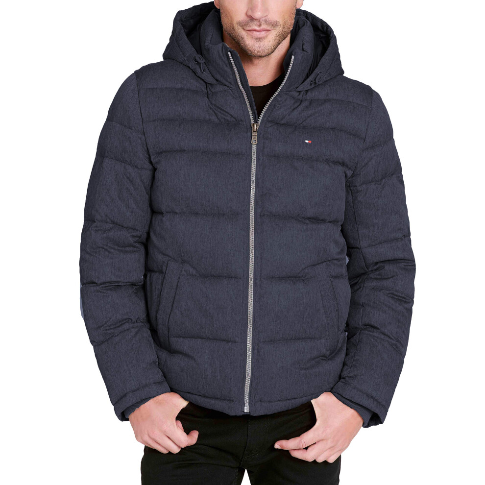 Tommy Hilfiger Mens Big  Tall Hooded Puffer Jacket  Heather Navy  5X B