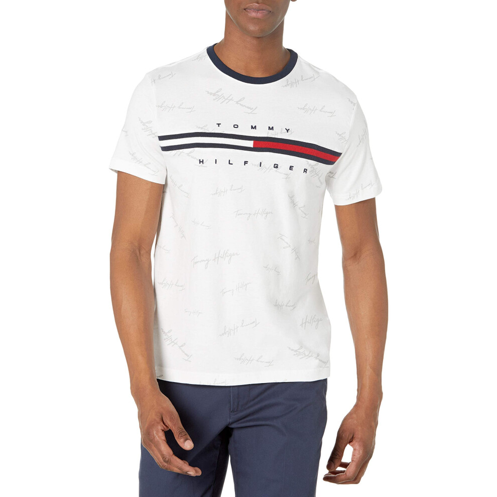 Tommy Hilfiger Mens Short Sleeve Logo T-Shirt  Bright White Print  Lar