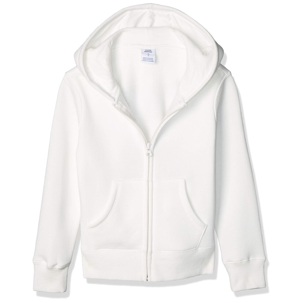 Amazon Essentials Girls' Fleece Zip-Up Hoodie Sweatshirt  White  X-Lar