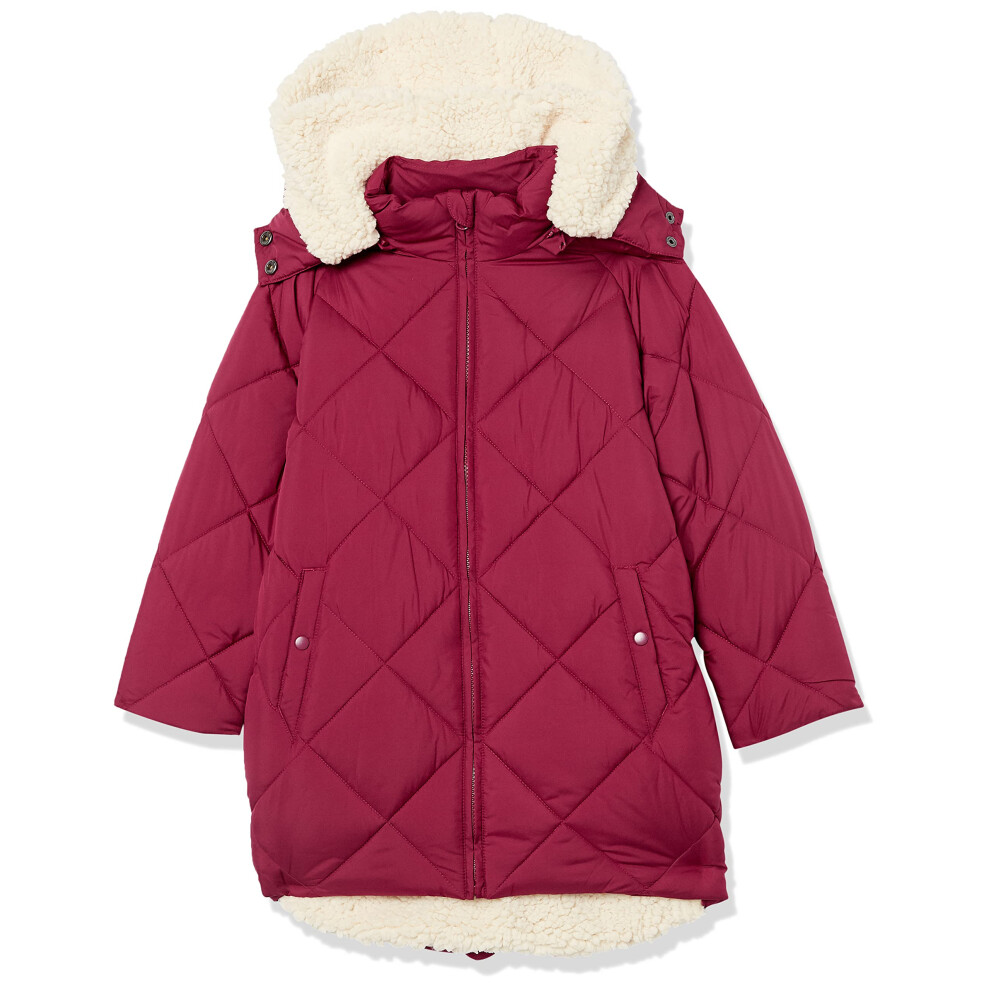 Amazon Essentials Girls' Long Quilted Cocoon Puffer Coat  Berry  X-Lar