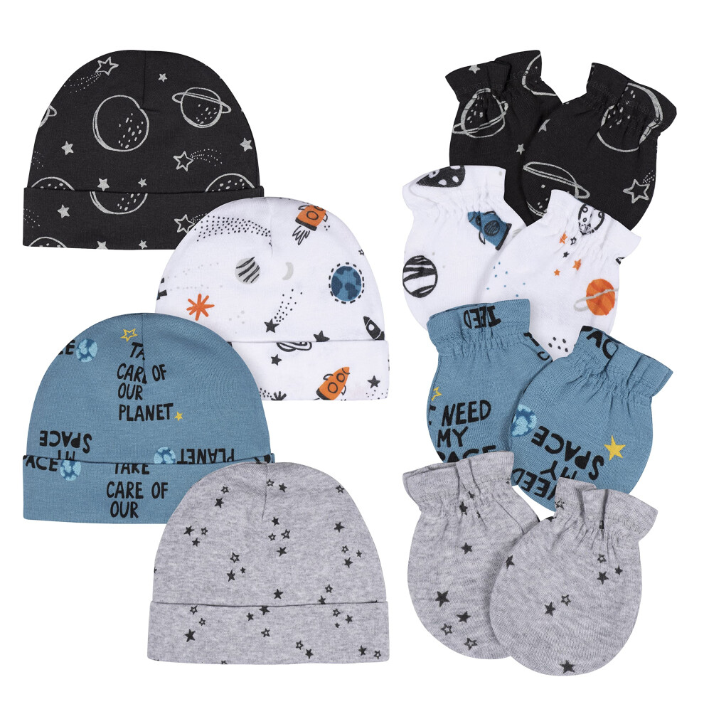 gerber baby boys 8-piece and 9-piece cap Sets Mittens  Space  New Born