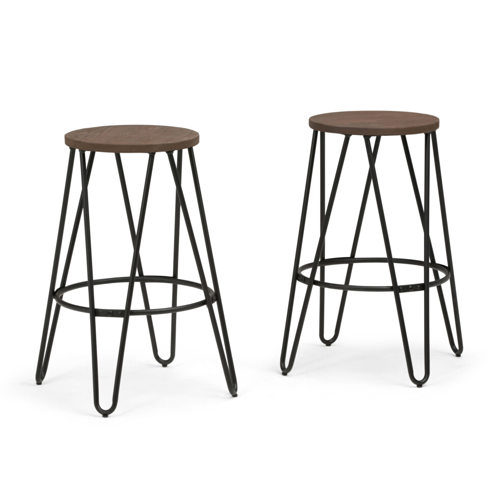 Tabouret de bar en m   tal Simeon Metal de 26 pouces avec si   ge en bois (ensemble de 2)