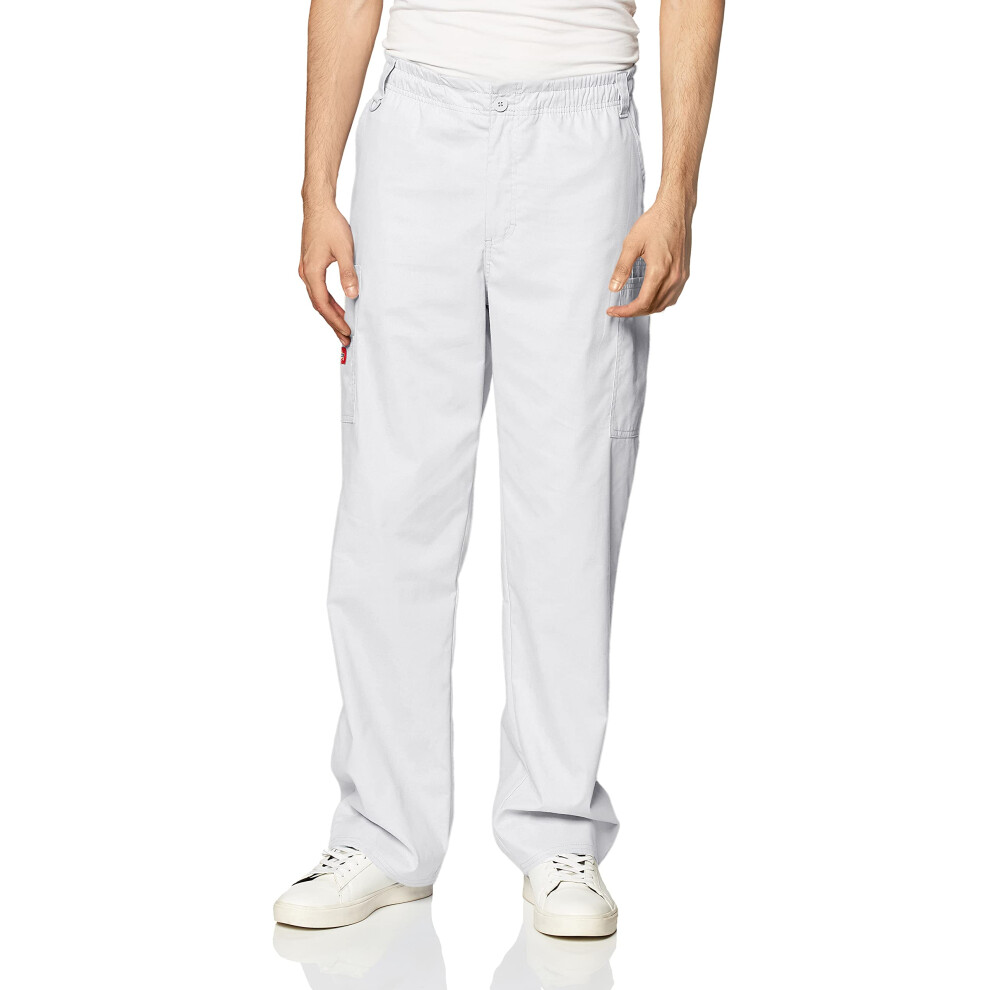 Dickies Mens Big Signature Elastic Waist Scrubs Pant  White  X-Large T