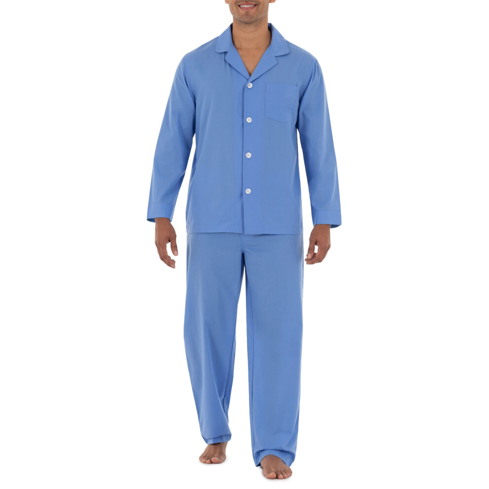 Fruit of the Loom Men's Long Sleeve Broadcloth Pajama Set  Azure Blue