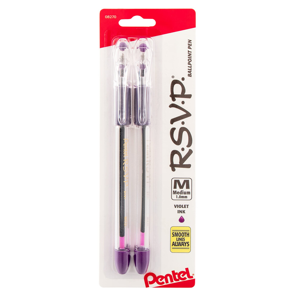 Pentel R.S.V.P. Ballpoint Pen  Medium Line  Violet Ink  2 Pack (BK91BP