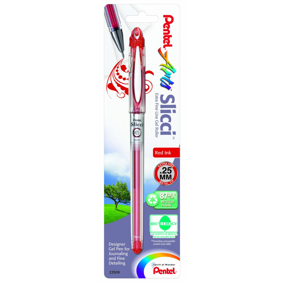 Pentel Arts Slicci 0.25 mm Extra Fine Gel Pen  Red Ink  1 Pack (BG202B