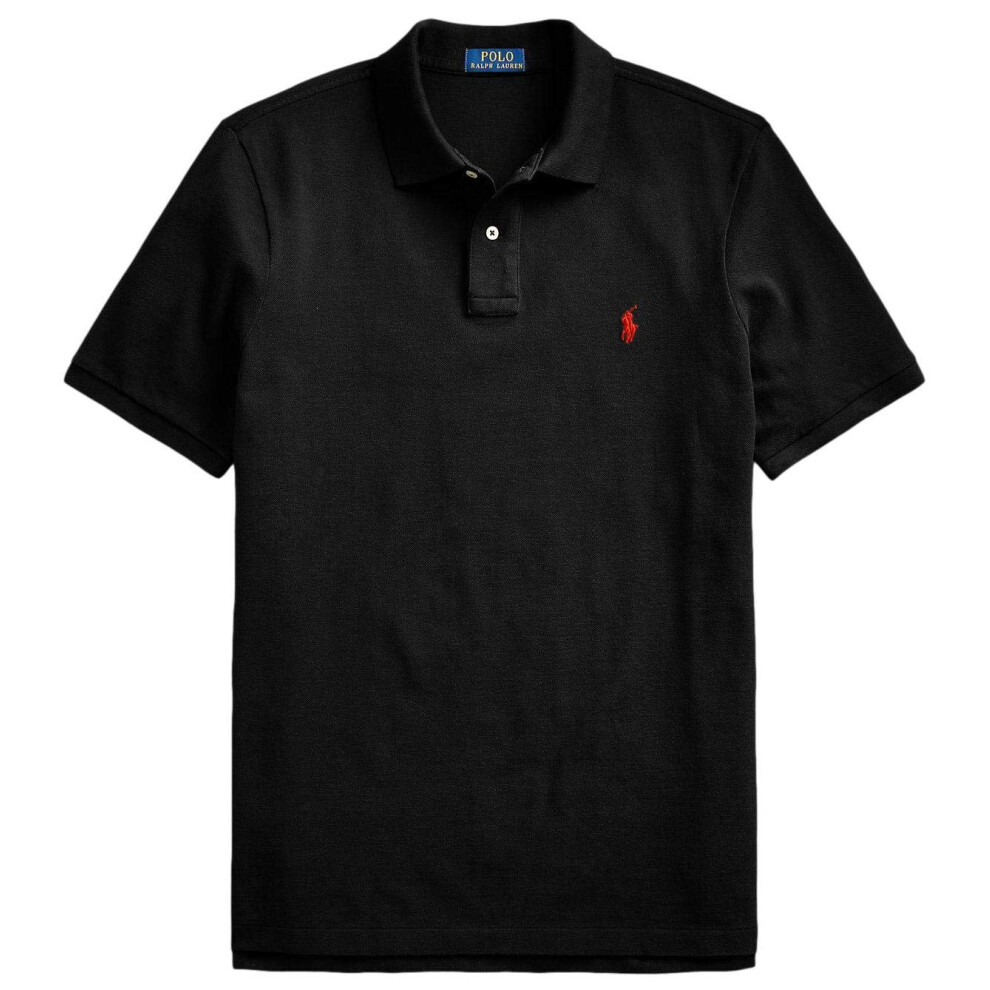 POLO RALPH LAUREN Classic Fit Mesh Pony Logo Polo Shirt (M  BlackRedPo