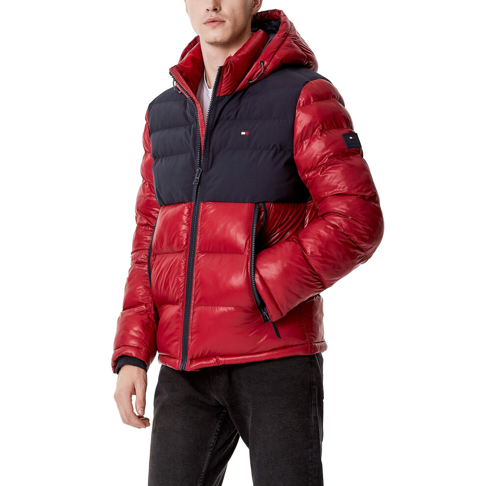 Tommy Hilfiger Mens classic Hooded Puffer Jacket  NavyRed Two Tone  La