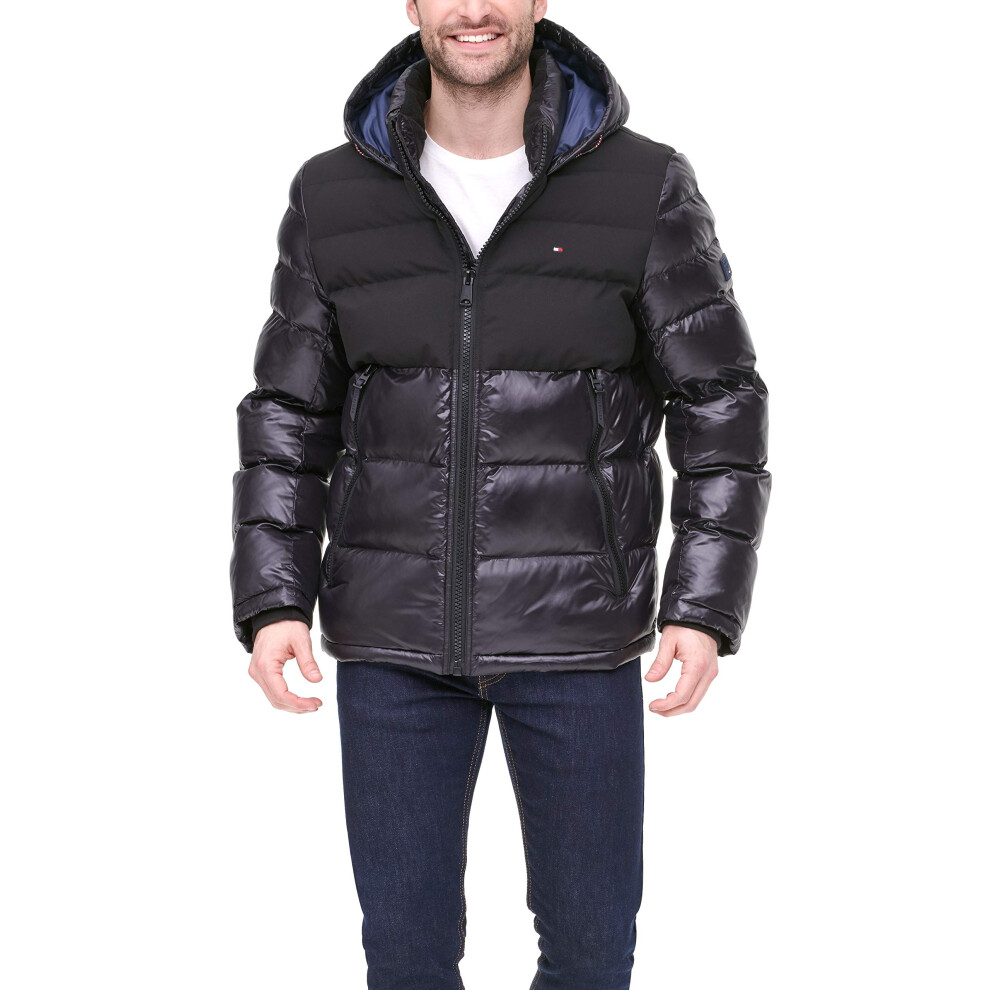 Tommy Hilfiger Mens classic Hooded Puffer Jacket  Black Two Tone  X-La