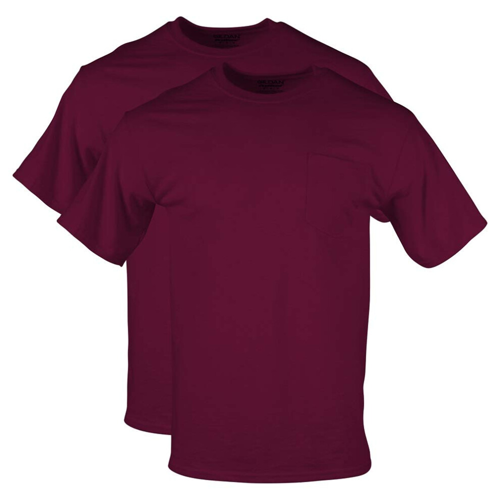 gildan Mens DryBlend Workwear T-Shirts with Pocket  2-Pack  Maroon  Me