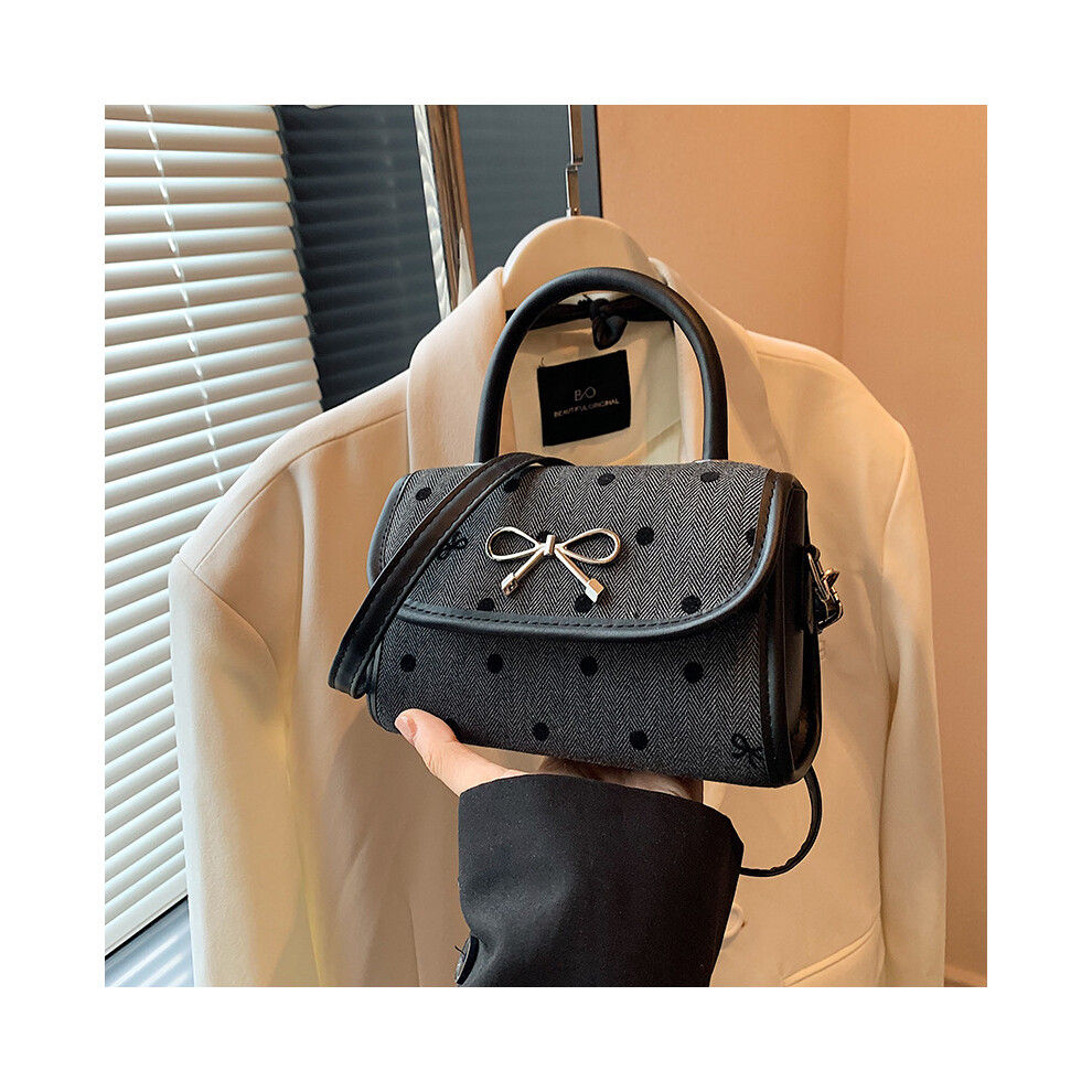 (Black Polka Dot) Unique Small Square Shoulder Bag For Women With Soft Structure And Trendy Bow Decoration-image-OPC-PFKMTFN-NEW