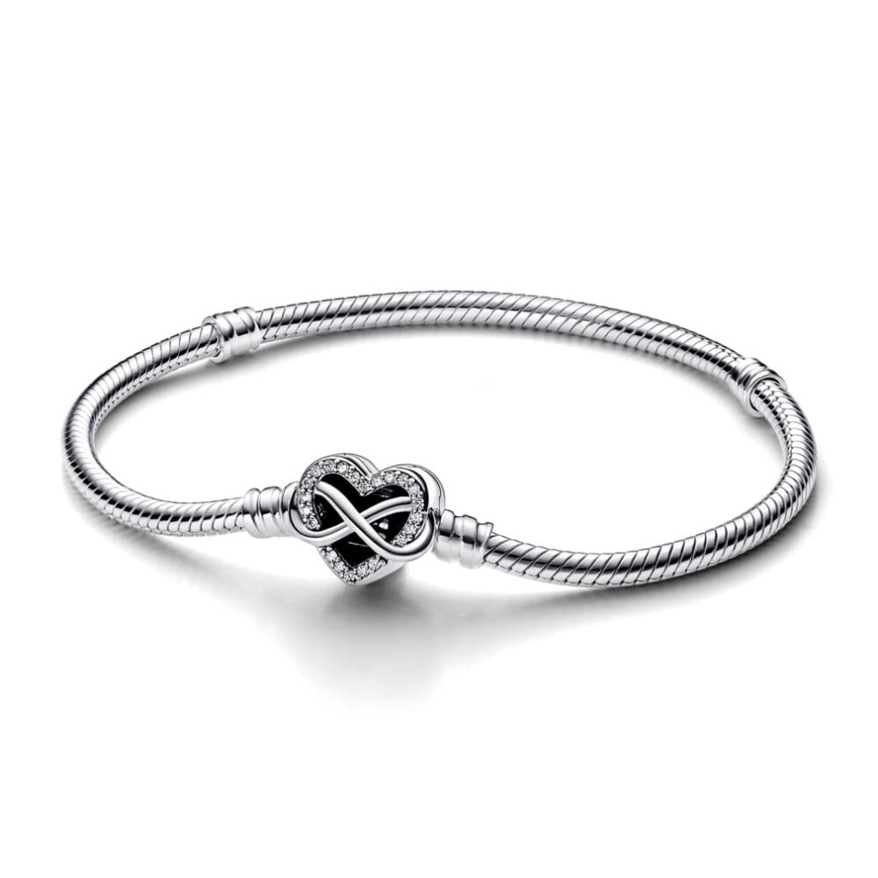 PANDORA Moments Sparkling Infinity Heart clasp Snake chain Bracelet  2