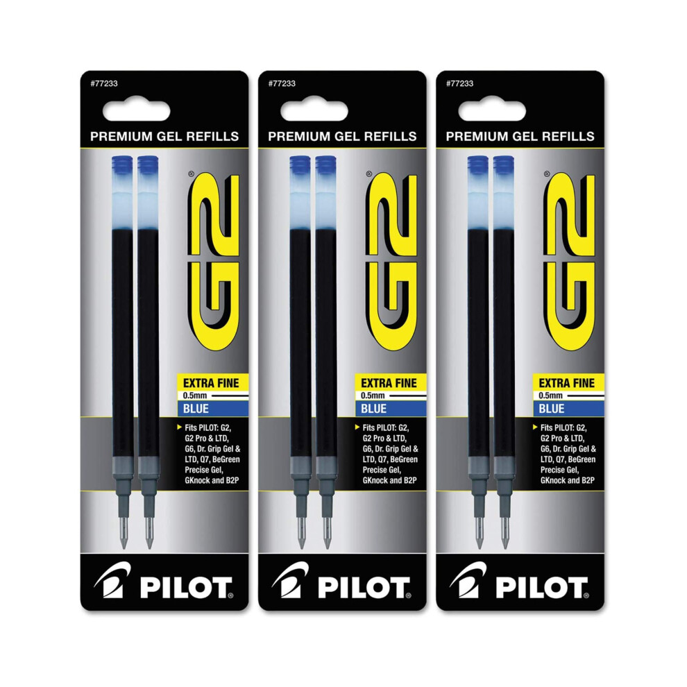 Pilot G2 Gel Ink Pen Refills  Extra Fine Point  0.5mm  Blue Ink  6 Ref