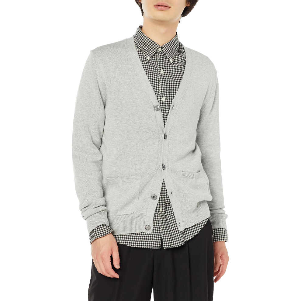 Amazon Essentials Men's Cotton Cardigan Sweater  Light Grey Heather  L