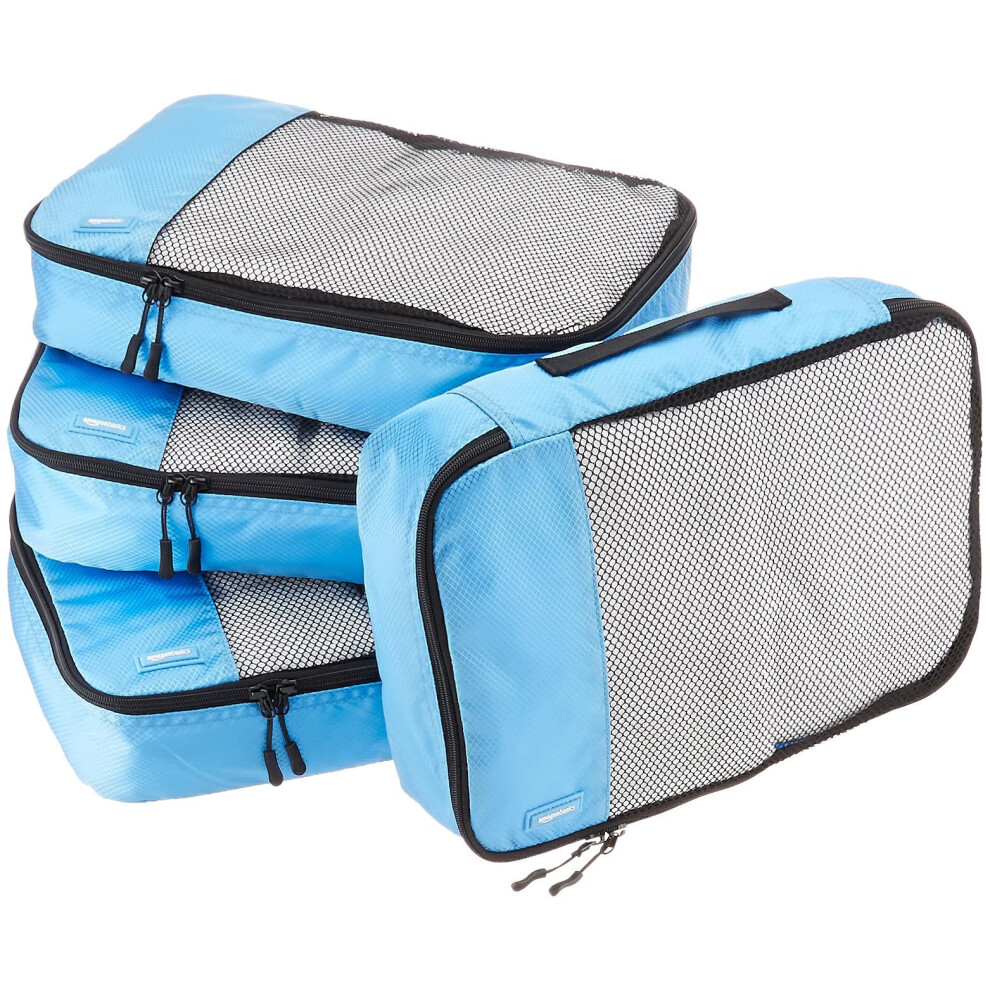 Amazon Basics 4 Piece Packing Travel Organizer cubes Set - Medium  Sky