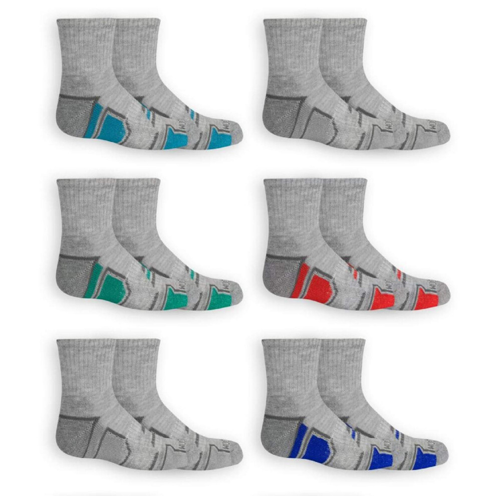 Fruit of the Loom boys 6-pair Half Cushion Ankle Socks (Medium  Grey M