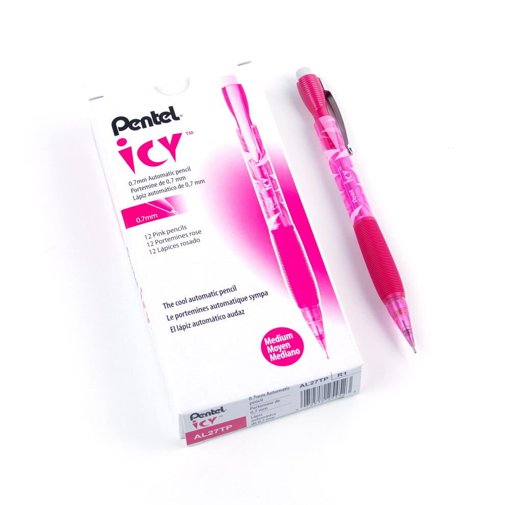 Pentel Icy Mechanical Pencil  0.7mm  Tinted Pink Barrel  Box of 12 (AL