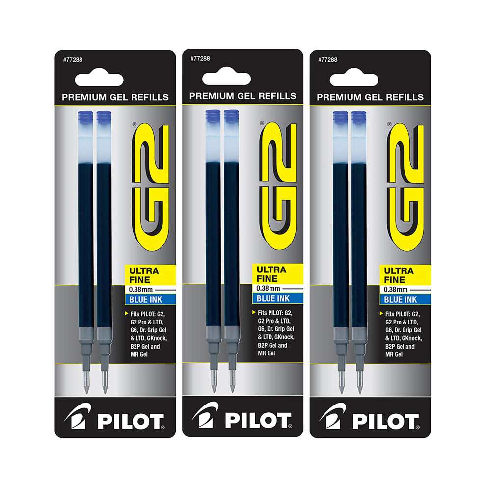 Pilot G2 Gel Ink Pen Refills  Ultra Fine Point  0.38mm  Blue Ink  6 Re