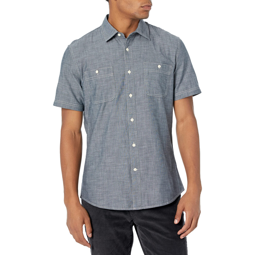 Amazon Essentials Mens Slim-Fit Short-Sleeve chambray Shirt  grey  XX-