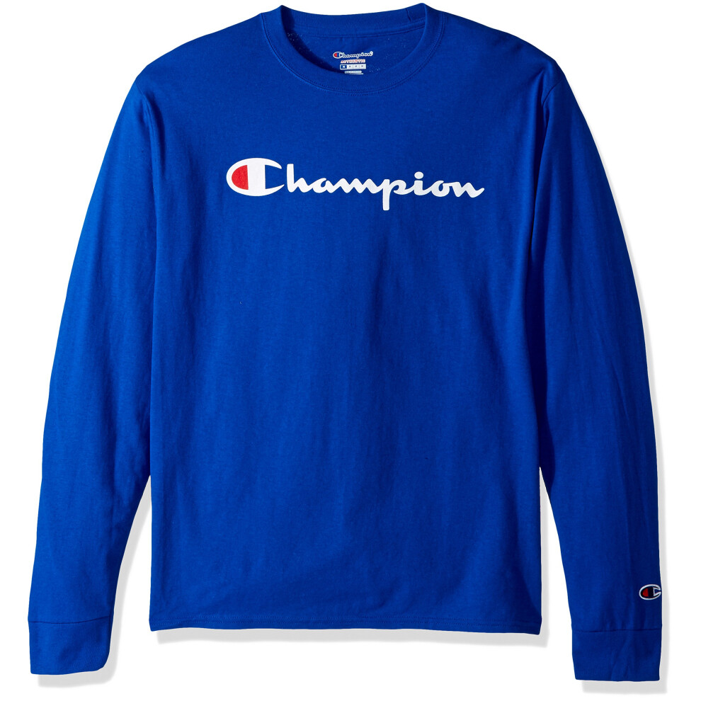 Champion Men's Cotton Long Sleeve Tee  Surf The Web/Patriotic Script